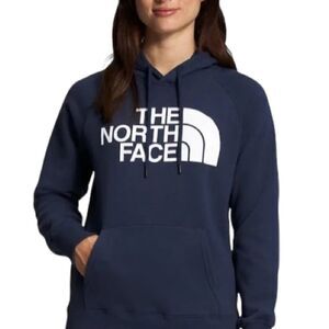 The north face retro Heathered blue hoodie with logo size extra small